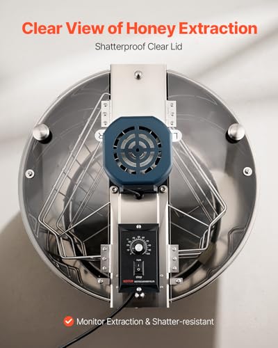 VEVOR Elektrische Honigschleuder, 3-Rahmen-Tangentialschleuder mit transparentem Deckel, 140 W Honigextractor aus Edelstahl, höhenverstellbar, Wabenextraktionsgerät für die Bienenzucht