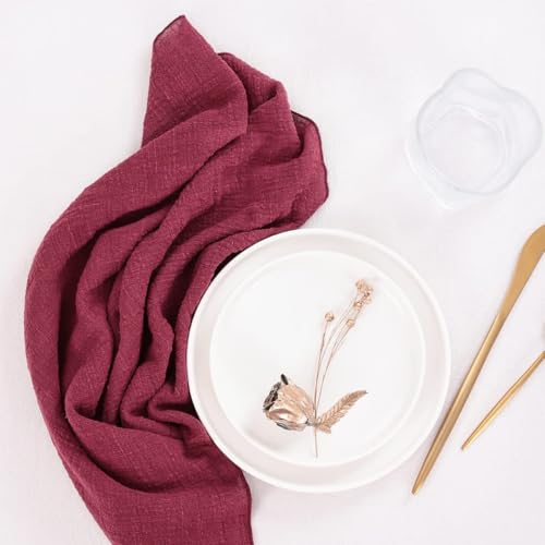 SYSUII Lot de 24 serviettes en tissu 32 x 32 cm - En mousseline de coton - Lavables - Pour fête, anniversaire, café, restaurant, cuisine - Bordeaux