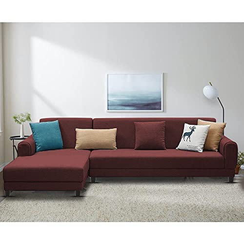 Image of Kraven LHS 6 Seater L Shape Sofa Set for Living Room (Maroon Fabric)