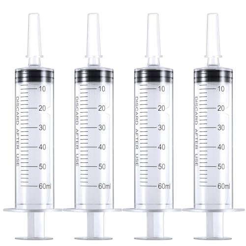 60 ml Syringe Without Needle, Syringe for Liquid with Cap, Oral, Scientific Labs, Measurement, Pack of 4