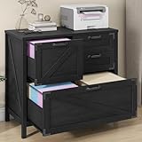 Halitaa Lateral File Cabinet with 4 Drawers, Farmhouse File Cabinet for Letter/Legal/A4 Size Hanging Files, Large Wood File Storage Cabinets Printer Stand for Home Office Cabinets, Black