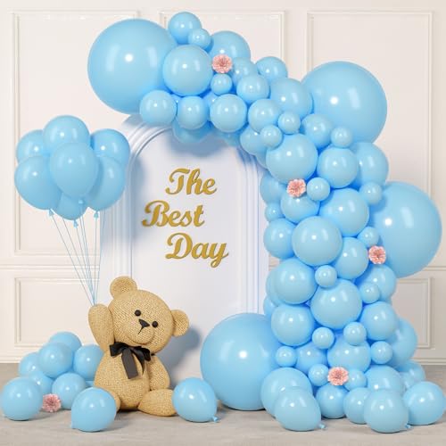 Image of 145pcs Pastel Blue Balloons Different Sizes 18 12 10 5 Inch Baby Blue Balloon Arch Kit Garland for Birthday Party Graduation Baby Shower Gender Reveal Easter Anniversary Party Decoration