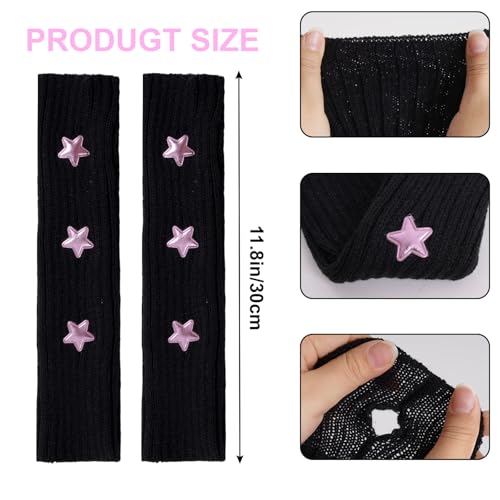 Marrywindix Cute Arm Warmers Y2K Knitted Star Arm Cover Fingerless Gothic Kawaii Fingerless Glove Punk Hip Hop Fall Winter Arm Sleeve for Women Cool Girls (Black)