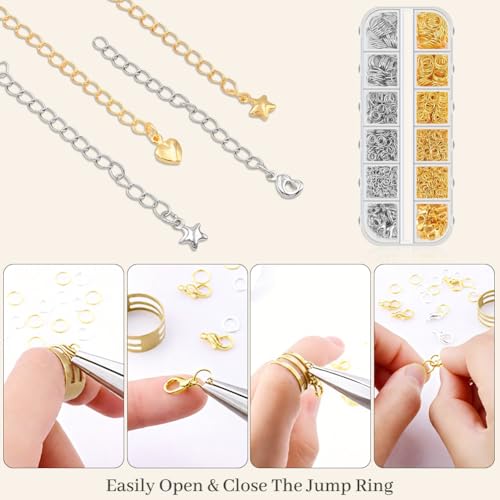Flintronic Jump Ringe Spaltringe, Metall Sprungringe Set mit Biegeringzange, 4/5/6/8/10mm Biegeringe, Ketten Verschlüsse, Schmuckverschluss, DIY Spaltringe Schmuckherstellung für Halskette Armbänder