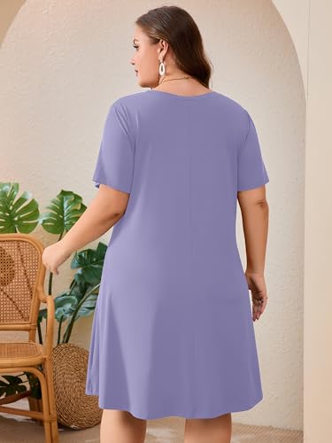 Image of AusLook Plus Size Midi Dress for Women Short Sleeve V Neck Criss Cross A Line Summer Casual Vacation Sundresses with Pockets
