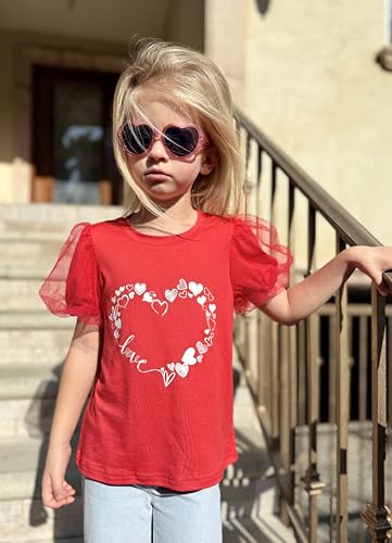 Image of Arshiner Girls Shirts Mesh Puff Short Sleeves Blouse Crewneck Cute Print Summer Kids Tee Tops