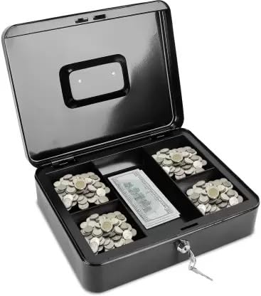 AARKRI SALES Metal Cash Box Office,Home,School All In One Multi Use With Plastic 5 Slot Coin Trey 1-Pcs (Multi Color)