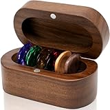 Guitar Pick Holder Set with 2 Color Wood Picks and 8 Celluloid Picks in 3 Thicknesses, Wooden Guitar Pick Case, Mini Jewelry Box, Guitar Music Accessories Gifts for Guitar Lover Player