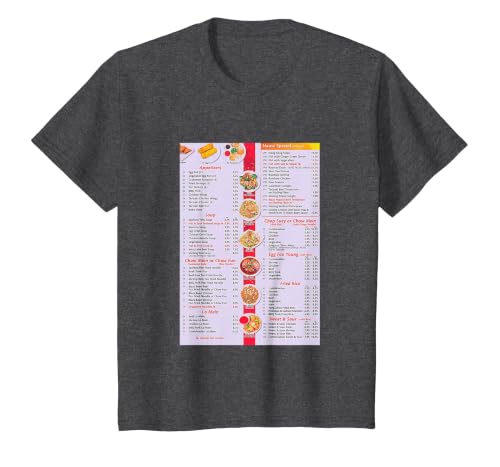 Chinese Food Menu T-Shirt, Youth, Dark Heather Grey, Large