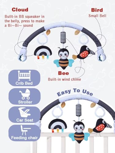 Image of Pau1Hami1ton Baby Stroller Arch Toys, Car Seat Toys,Bouncer Toy Bar /Mobile for Bassinet,Adjustable Baby Hanging Toys Fit for Crib Bed,Stroller,Car Seat.S-19(Black Bee)