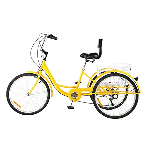 大人用三輪車 3輪バイク 3輪バイク 24インチ 3輪クルーザーバイク 7速 大人用自転車 大型バスケット付き レクリエーション ショッピング ピクニック エクササイズ サイクリング ペダリング用