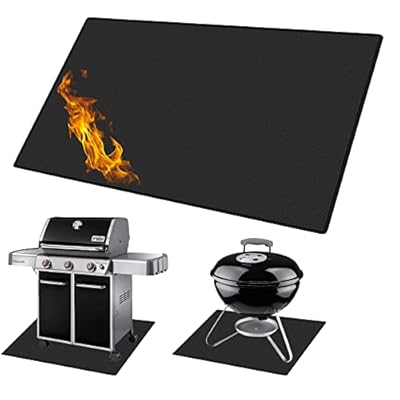 Halero 48 × 60 Inches Under Grill Mat for Outdoor Grill, Double Sided Fireproof and Oil Proof Mat for Fire Pit,Protects Decks and Patios BBQ Floor Mat Black