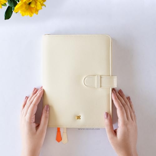 Image of NEORAH - A5 Notebook Sleeve with Loop + Dotgrid Journal | Faux Leather Sleeve + Penloop | 2 Front 1 Back Compartment | 6 Card Slots| 2 Bookmarks| Gift Box-Fits Any A5 Softcover Notebook -AFTERGLOW.