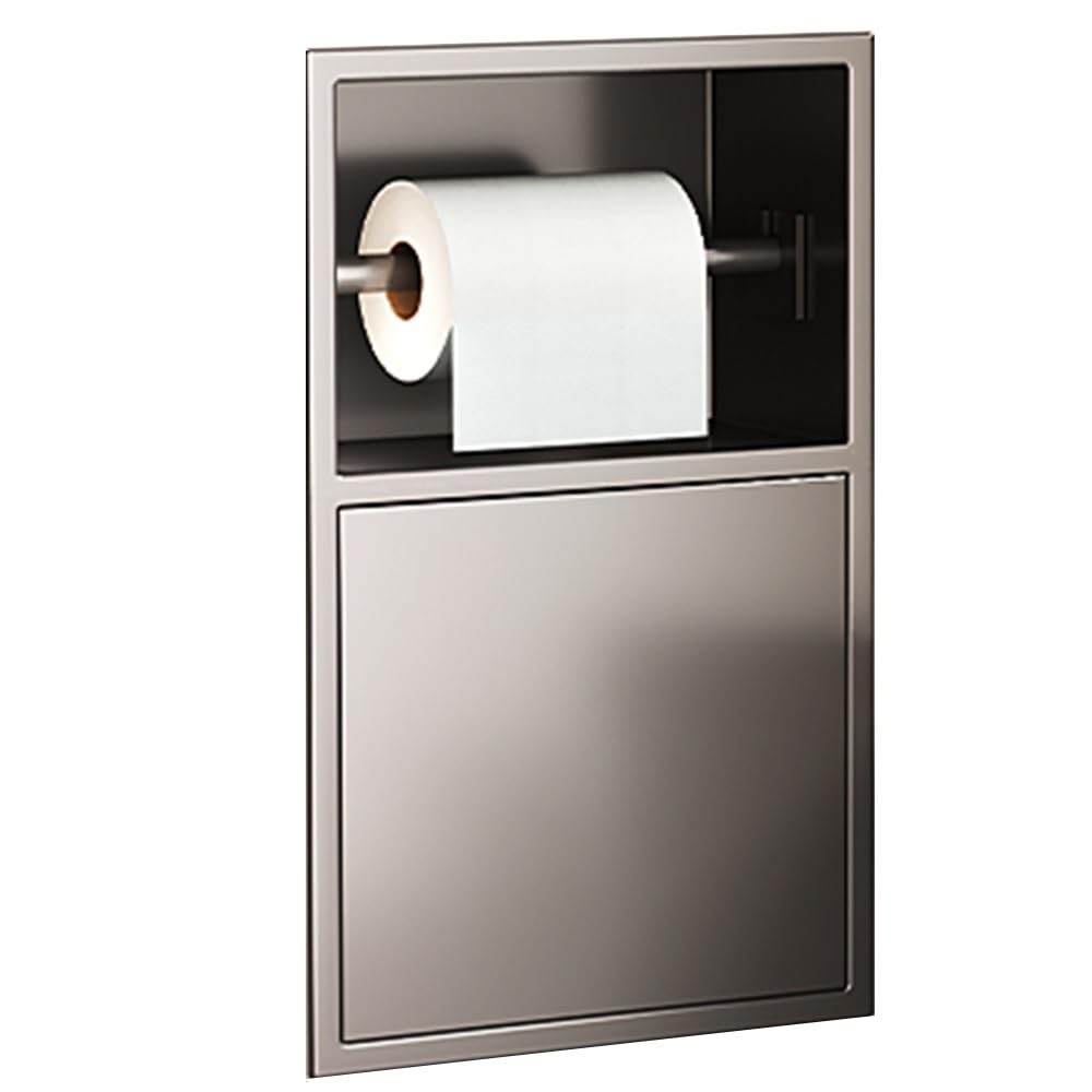 SaryEdge Stainless Steel Bathroom Shelf Wall-Mounted Toilet Paper Holder with Trash Can Ideal for Bedroom & Kitchen Decor,Negro-20X38X12.5cm-8X15X4.9in,Negro-20X38X12.5cm-8X15X4.9in