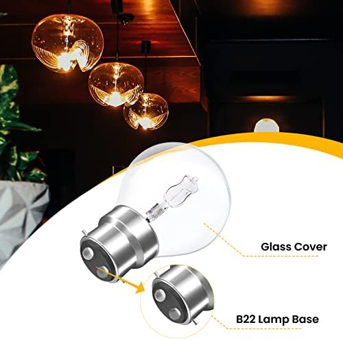 DoRight G45 28W Eco Halogen Mini Globes Light Bulb B22 Classic Clear Round Dimmable Warm White 2700K Bayonet Cap Clear Golf Ball Light Bulbs 340-370 Lumen AC 220-240V (Pack of 6)