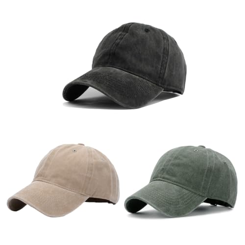 Image of HH HOFNEN Baseball Cap Washed Cotton Unstructured Vintage Hat for Men Women | Unisex Sports Ball Caps Sun Protection Adjustable Outdoor Curved-Brim Dad Hat Classic Plain Cap