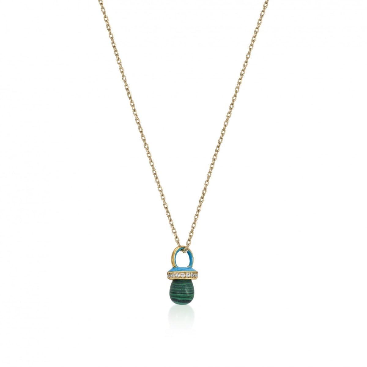 Colgantes Plata Originales con Motivo de Chupete malaquita y Esmalte Azul
