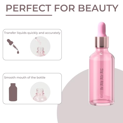 CycleMore 2 oz Pink Glass Dropper Bottles with Glass Scales, 12 Pack Tincture Bottles with Labels and Funnels for Perfumes, Essential Oils & Makeup3