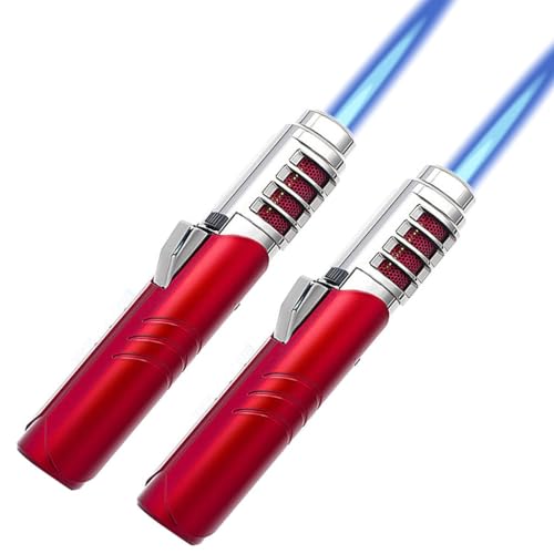 Encendedor de butano for crème brûlée, Resistente al Viento y Recargable, for Cocina, Exterior, Camping, Senderismo, Barbacoa, Velas y Chimenea.(2pack Red)