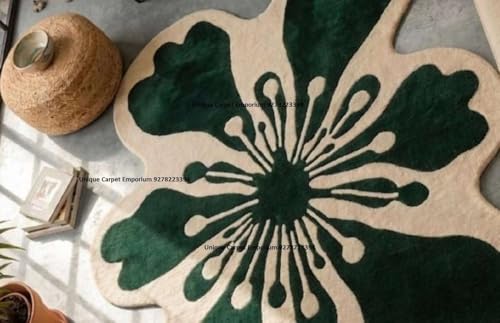 Image of Hand Tufted Irregular Area Rug 6x8 Ft Wool Carpet for Bedroom Living Room Modern Artistic Floor Cover Soft Luxury Contemporary Home Decor Accent