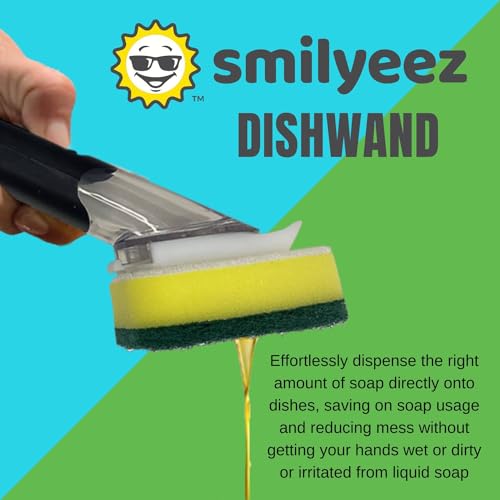 Image of The Original Smiling Handle Soap Dispensing Handle by Smilyeez for the Smiling Sponge & Smilyeez Dishwand (Grey /White Combo) Wand with Sponge