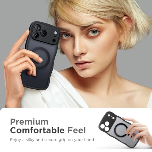 CAPRARO Magnetic for iPhone 17 Pro Max Case for Women Girls, Upgraded [Full Camera Protection] [Compatible with MagSafe] Cute Wave Translucent Matte Phone Case for iPhone 17 Pro Max, Black by CAPRARO - Image 8