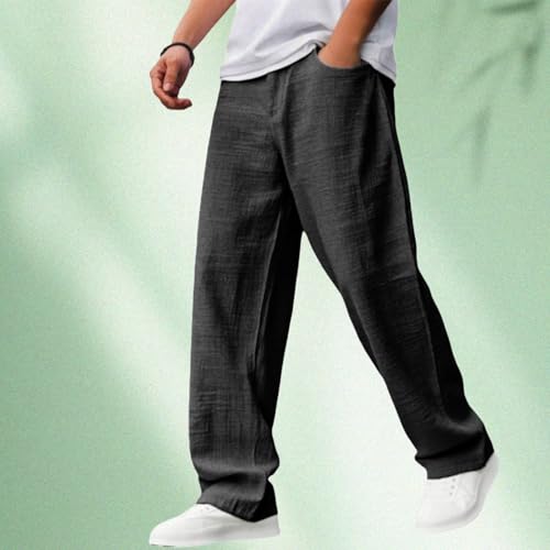 Cocoparo Mens Pants, Mens Harem Pants with Pockets, Summer Beach Linen Loose Elastic Waist Joggers, Casual Trousers2