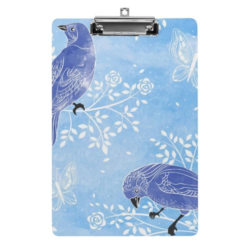 Porte bloc A4 Oiseaux Bleus avec pince à profil bas pour documents
