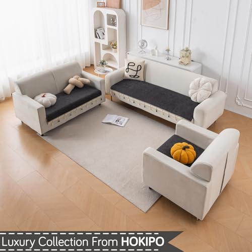 Image of HOKIPO 'Serenity Tassel' Chenille 3 Seater Sofa Cover with Tassel - Midnight Graphite (IN-892-DGRY)