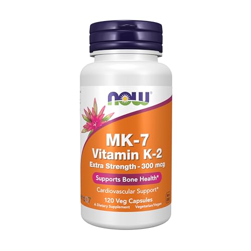 NOW Foods Supplements MK-7 Vitamin K-2 300 mcg Cardiovascular Support* Supports Bone Health* 120 Veg Capsules