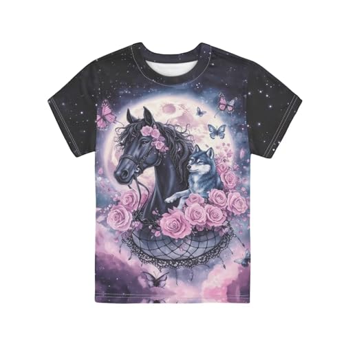 Image of WELLFLYHOM Kids Tshirts Girls Boys Short Sleeve Crewneck Tees Shirts Casual Sport Pullover Tops Size 3-16 Years