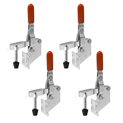 FactorDuty 4 Pack Vertical Toggle Clamp 101B Hand Tool 220LB Holding Capacity Hold Down Antislip Red Grip Quick Release U Bar Heavy Duty Toggle Clamps