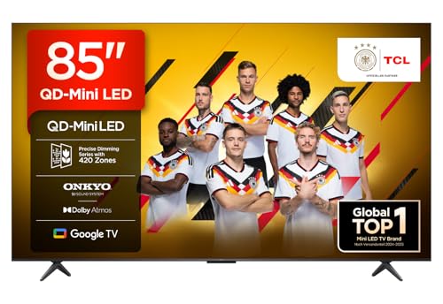 TCL 85Q6C 85 Zoll QD-Mini LED Fernseher, 4K HDR Premium 1000nits, Smart TV mit Google TV (Dolby Vision IQ & Atmos, Onkyo 2.1 Soundsystem, 144Hz Motion Clarity Pro, Game Master)