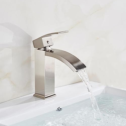 Mitigeur robinet de lavabo cascade à double commande thermique nickel brossé