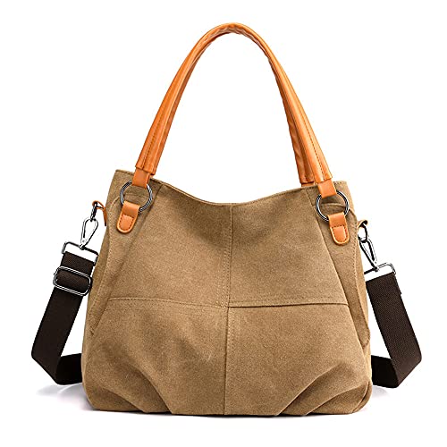 Sac à bandoulière en toile pour femme grand format marron Medium