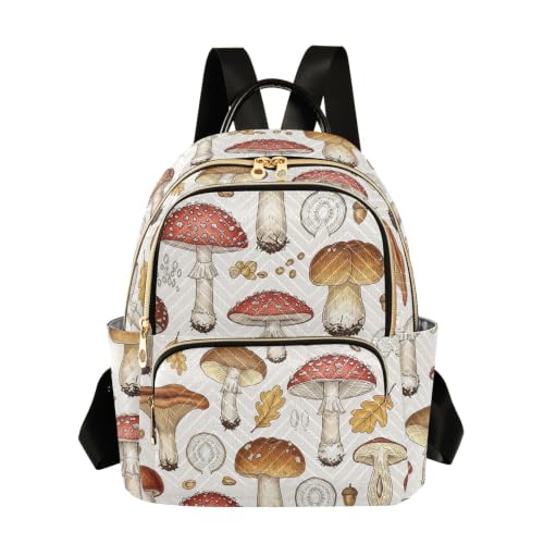 Sac à dos matelassé vintage champignon beige femme avec poches zippées