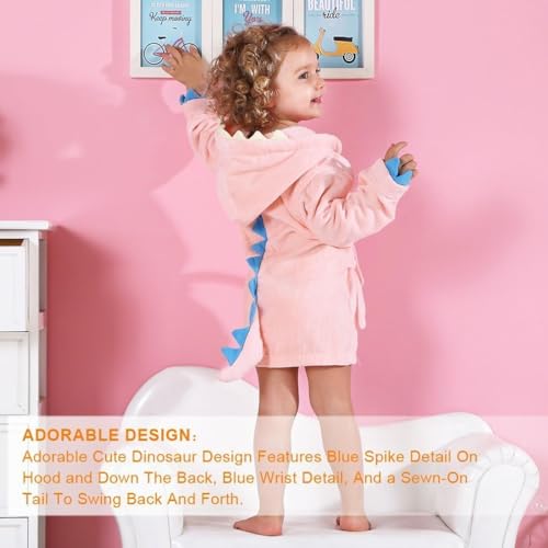 Image of MICHLEY Girls Boys Robe Cotton Towel Baby Dinosaur Style Hooded Bathrobe | Animal toddler Sleep, No Fluorescent Agent, 0-8T, 100% Cotton, Machine Wash