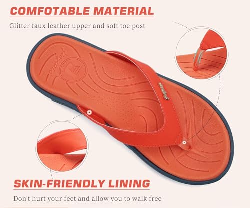 Image of jiajiale Womens Fashion Orthotic Flip Flops Ladies Slip On Lightweight Comfortable Thick Cushion Yoga Mat Thong Sandals With Plantar Fasciitis Arch Support