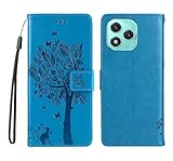 Design Gaufré Unique：La cover présente un motif en relief d'un chat et de papillons jouant sous un arbre, offrant protection et style à votre téléphone.