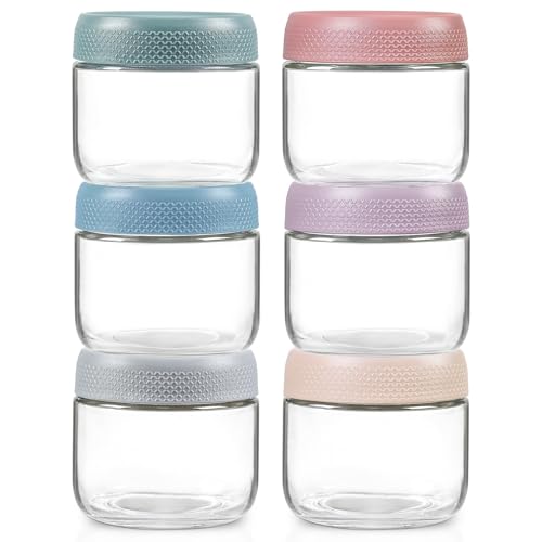 ZERIFAM 6 Pack Overnight Oats Containers with Lids, 350ml Glass Jars with Airtight Lids, Wide Mouth Mason Salad Jars, Glass Food Storage Containers for Snacks Yogurt Spice Sugarz