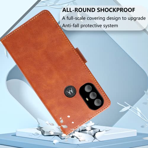Vaks For Moto G Power 2022 Wallet Card Case With 2 Screen Protector +2 Camera Lens Protector + Guide Frame,Pu Leather Flip Cover Rfid Blocking Card Slot Case, Brown #TOP4