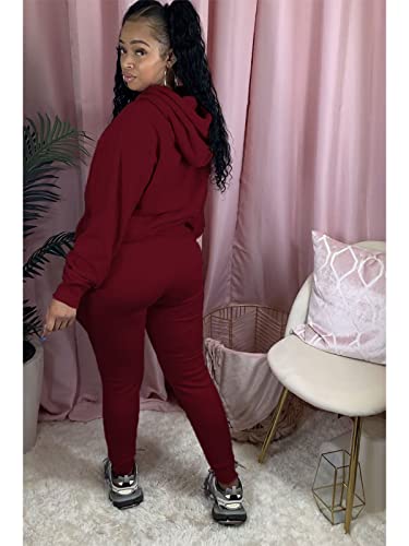 Kansoon Sweat Suits For Womens 2 Piece Solid Color Long Sleeve Hood Pullover And Long Sweatpants Tracksuit Outfits Burgundy L #TOP4