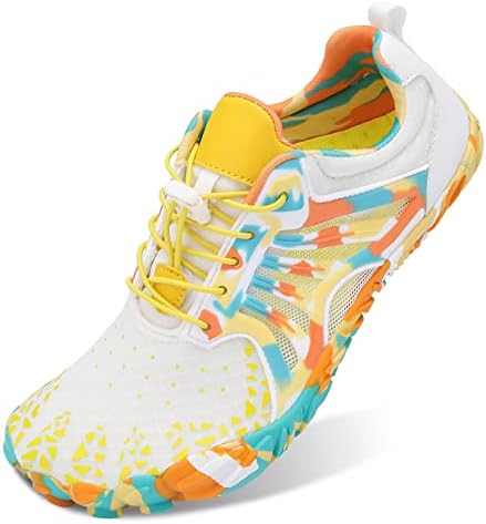 Scurtain Unisex Mens Womens Athletic Hiking Water Shoes for Women Men Quick Dry Barefoot Swim Shoes Beach Shoes Pool Shoes for Women Men Aqua Sports with Drainage Beige/Yellow 6.5 W/5 M