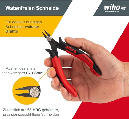 Wiha Präzisions Seitenschneider Elektronik klein (27388) sehr schmaler spitzer Kopf ohne Wate 130mm Drahtschneider Elektroinstallation in… – Ansicht 2