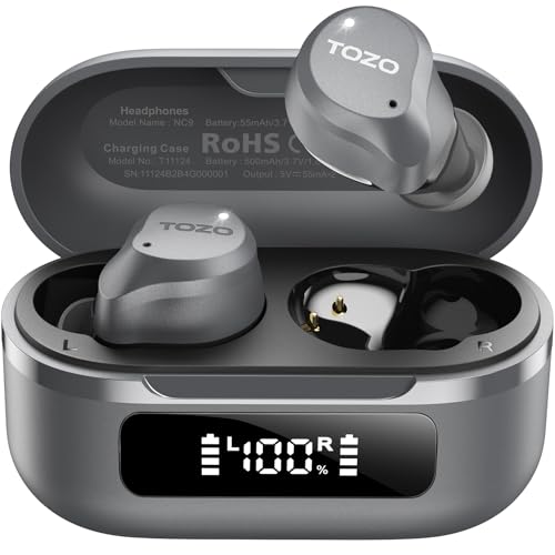 TOZO NC9 Hybrid Active Noise Cancelling Wireless Earbuds, ANC in Ear Headphones IPX6 Waterproof Bluetooth 5.0 Stereo Earphones, Immersive Sound...