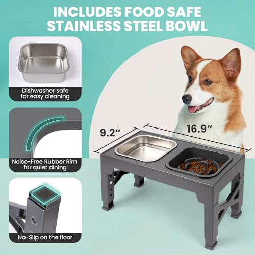 Niubya Elevated Dog Bowls, with Slow Feeder Bowl and Stainless Steel Dog Food Bowl, Raised Dog Bowls Adjusts to 5 Heights (3.15", 8.66", 9.84",11.02", 12.2") for Small Medium and Large Dogs by Niubya - Image 2