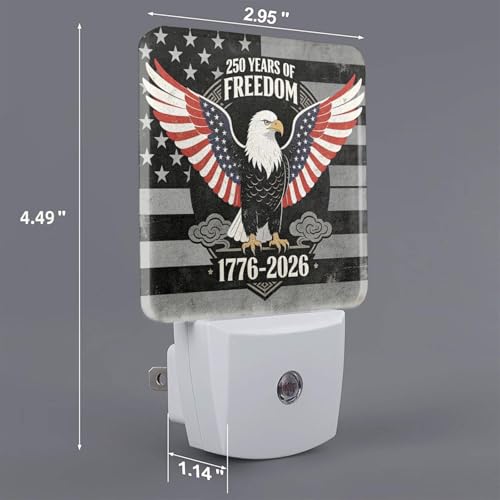 Image of 250 Years Anniversary of USA Night Light Set of 2, Patriotic Eagle Auto Sensor LED Dusk-to-Dawn Nightlights, Plug-in Sensor Lamp for Bedroom Bathroom Kitchen Hallway Stairs Decorative