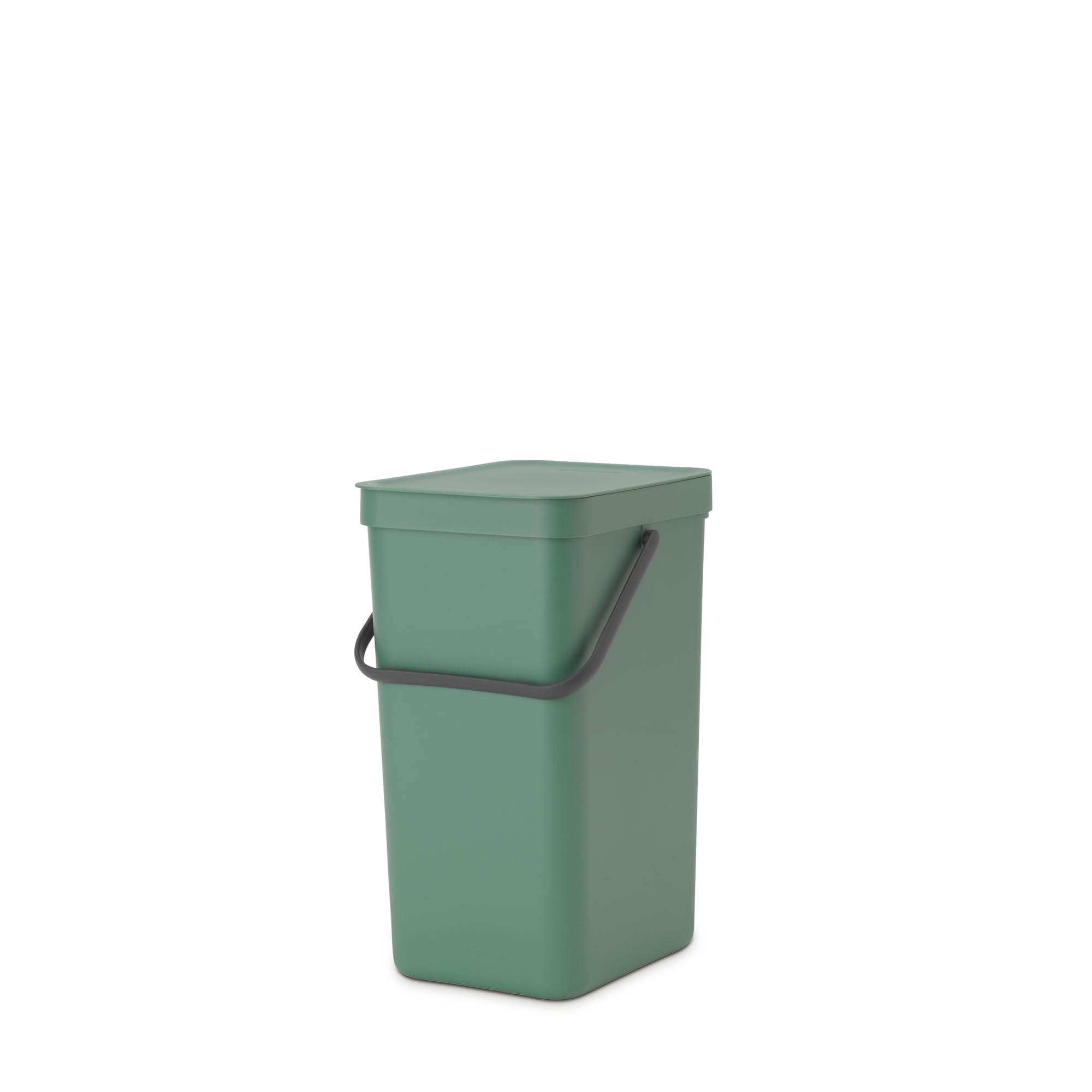 Brabantia Sort & Go Recycling Trash Can 4.2 Gallons (Fir Green) Space-Efficient Plastic Garbage Can with Handle, Removable and Stay-Open Lid, Easy to Clean Kitchen Can Without Nooks and Rims