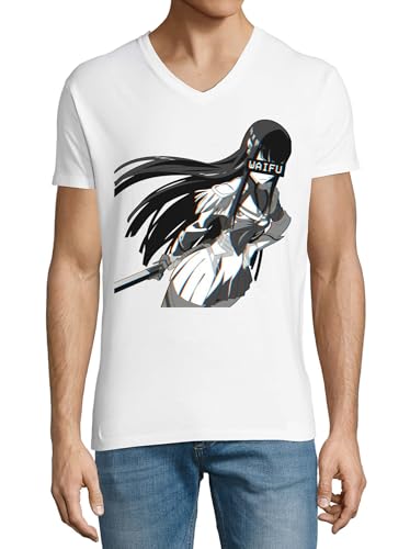 T-shirt Anime 109 à col en V pour homme en coton blanc confortable