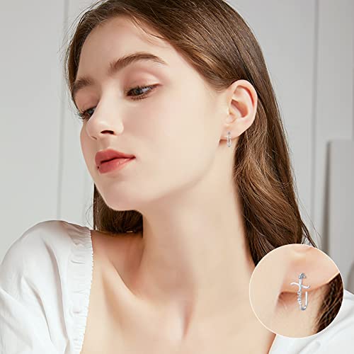Faith Earrings Sterling Silver Huggie Hoop Earring Cross Earrings Graduation Jewelry Gifts for Women Men3